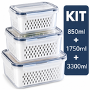 Kit 3 Potes Herméticos para Geladeira com Cesto Drenante