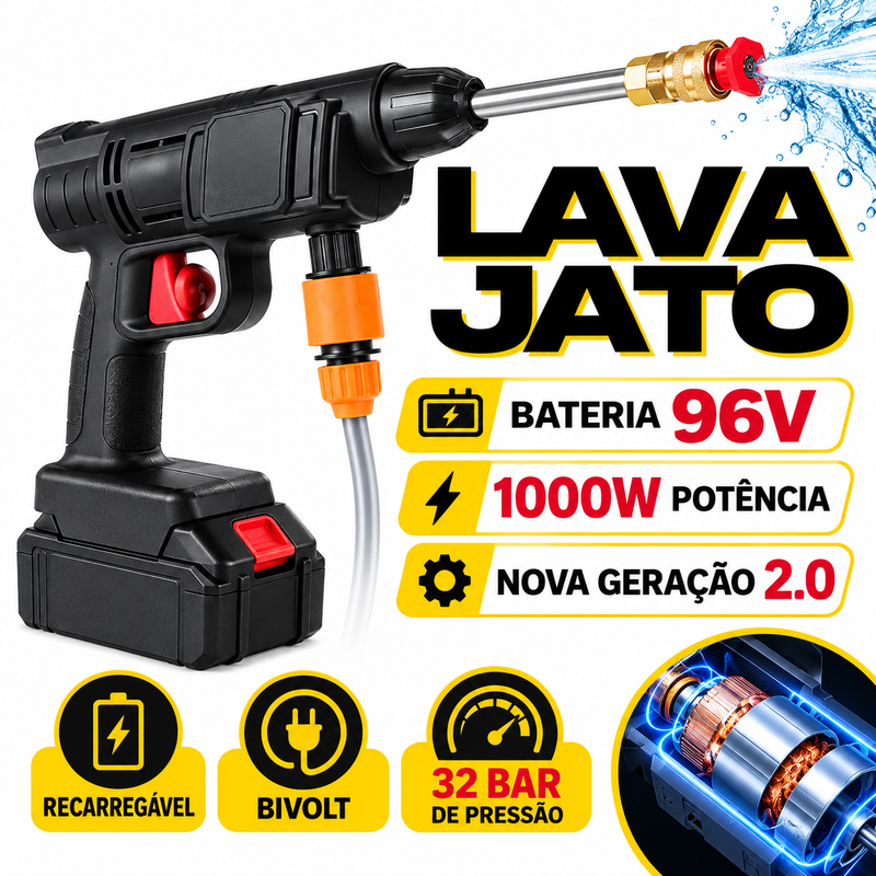Lavadora de Alta Pressão Portátil sem Fio com Bateria e Kit de Acessórios