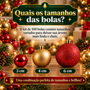 200 Bolas de Natal Vermelhas e Douradas Tamanhos Variados Glitter Foscas Lisas Acompanha Estrela Decorativa