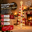 Árvore de Natal Espiral LED 1,8m Dobrável com Papai Noel bengala sinos dourados e enfeites-N10