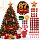 Árvore de Natal 120 cm com LED e Kit 87 Enfeites Premium
