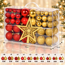 Kit 100 Bolas de Natal E Estrela Ponteira Decoração Enfeite Árvore Fosca Glitter Vermelha Dourada