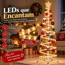 Árvore de Natal Espiral LED 1,8m Dobrável com Papai Noel bengala sinos dourados e enfeites-N10