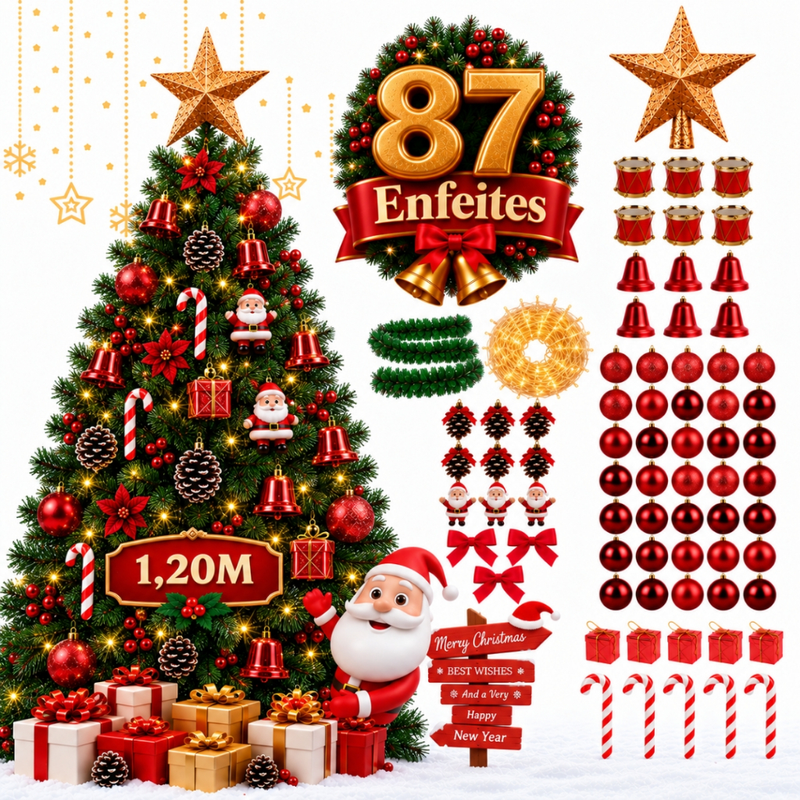 Árvore de Natal 1,20 Metros Tradicional com 100 Galhos Promoção Decoração Natalina Completa