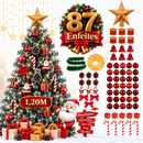 Árvore de Natal 120 cm com LED e Kit 87 Enfeites Premium