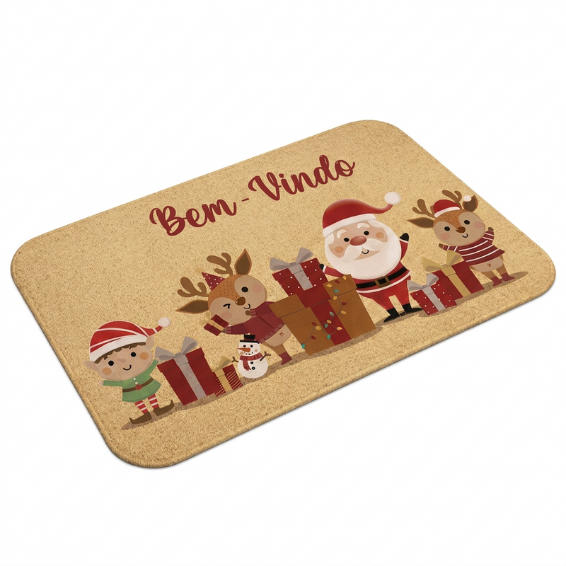 Tapete de Porta Natalino Noel e Animais Antiderrapante Direto de Fabrica.