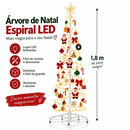 Árvore de Natal Espiral LED 1,8m Dobrável com Papai Noel bengala sinos dourados e enfeites-N10