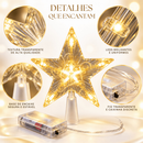 Estrela LED Ponteira de Árvore Natalina Iluminada Cristal Decoração